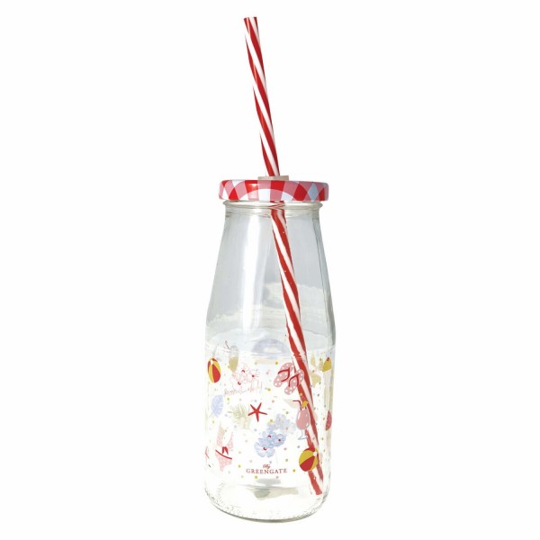 GreenGate Glasflasche mit Strohhalm "Lula" (White)