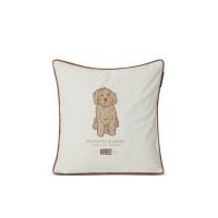 Dog Embroidered Organic Cotton Twill Pillow Cover Dk Gray/White/Brown, 50x50