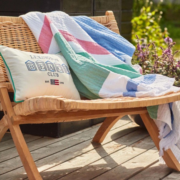 Zierkissen "Beach Club" aus Bio-Baumwolle - 30x40 cm (Weiß/Blau/Grün) von Lexington