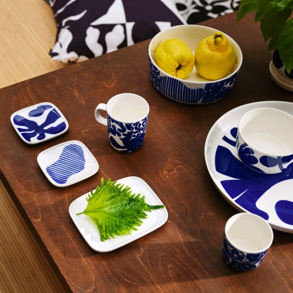 marimekko Eckiger Teller "Ruudut" (Weiß/Blau) - 2er-Set