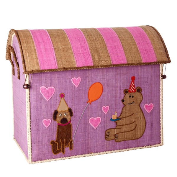 rice Spielzeugkiste aus Raffia "Party Animal" - L (Pink)