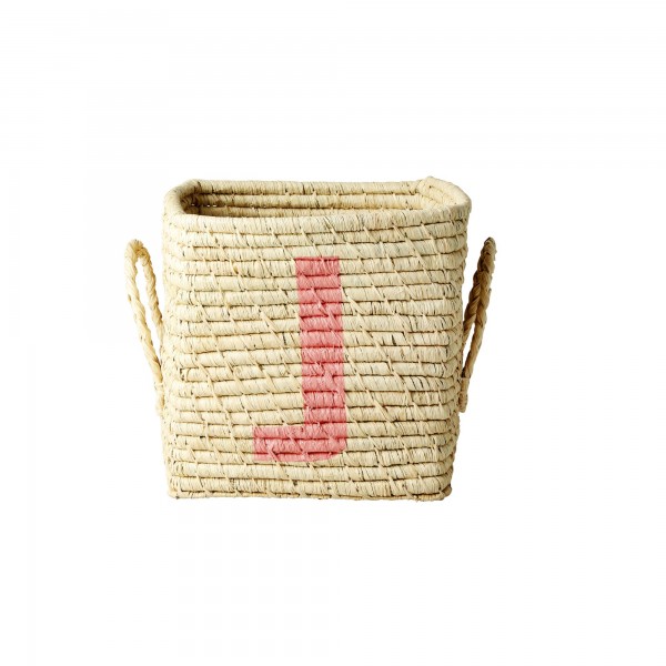 rice Aufbewahrungskorb aus Raffia "Buchstaben - J" - Klein/Quadratisch