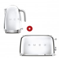 smeg Set aus 2-Schlitz-Toaster lang und Wasserkocher variable Temperatur (Chrom)