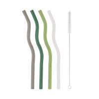 Wellige Glas-Strohhalme im 4er-Set - 20 cm (Grün/Anthrazit/Transparent) von Eulenschnitt