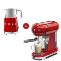 smeg Espressomaschine und smeg Milchaufschäumer im Set