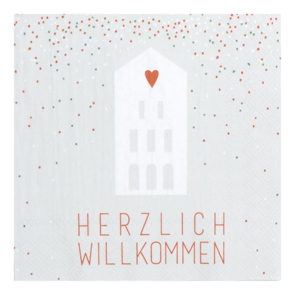 Papierservietten "Herzlich Willkommen" - 33x33 cm (Weiß) von räder Design