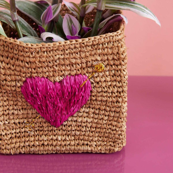 rice Aufbewahrungskorb quadratisch "Raffia - Red Heart" im 2er-Set - S & L (Tea)
