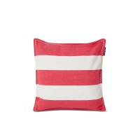 Kissenhülle "Block Stripe" aus recycelter Baumwolle - 50x50 cm (Cerise/Weiß) von Lexington