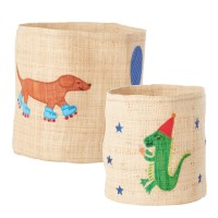 rice Runder Korb "Raffia - Party Animal" im 2er-Set (Blau)