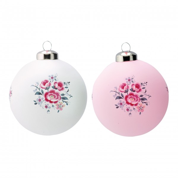 GreenGate Deko-Kugeln im 2er-Set "Nicoline" (White / Pale Pink)