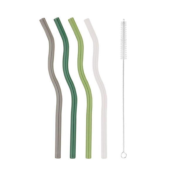 Wellige Glas-Strohhalme im 4er-Set - 20 cm (Grün/Anthrazit/Transparent) von Eulenschnitt