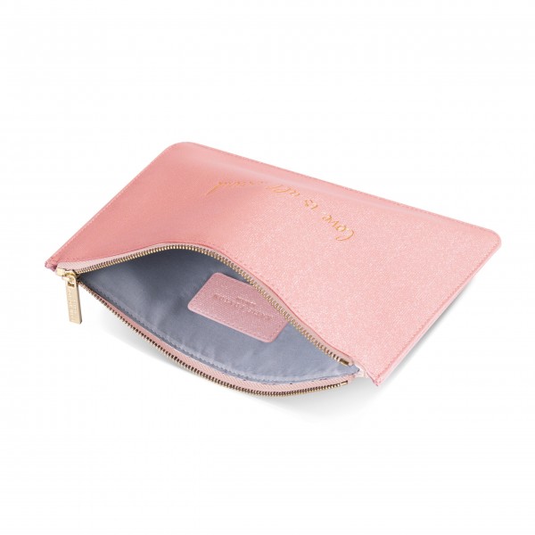 Pouch "Love is all around" (pink shimmer) von KATIE LOXTON