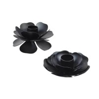 Krasilnikoff Kerzenständer in Blumen-Form - 2er-Set (Schwarz)