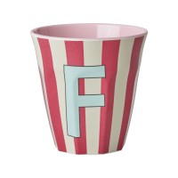 rice Melamin Becher mit Streifen "Buchstabe F" - Medium (Rot/Beige)