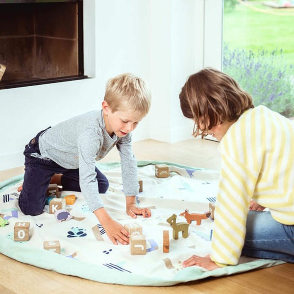 Aufräumsack/Spielmatte "Tier Alphabet" - ø 140 cm (Beige/Bunt) von Play&Go
