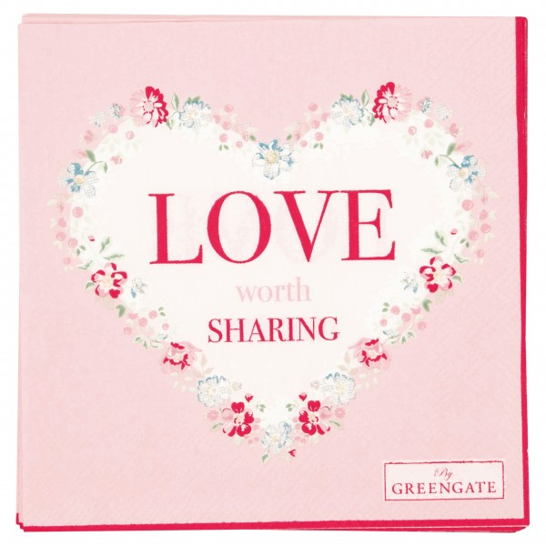 GreenGate Serviette "Love" (White) klein - 20Stk