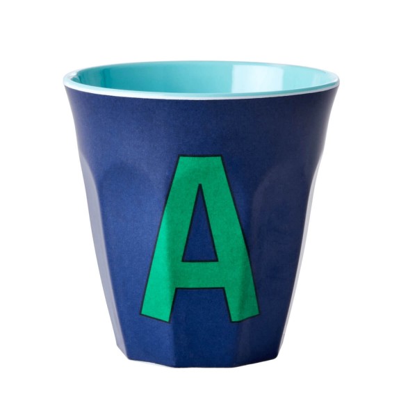 rice Melamin Becher "Buchstabe A" - Medium (Dunkelblau)