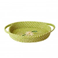 rice Brotkorb aus Raffia - Oval "Daisies" (Apple Green - Grün)