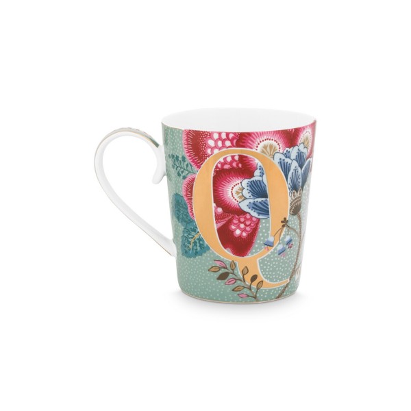 Pip Studio Tasse Buchstabe Q "Alphabet Mug - Floral Fantasy" - 350 ml (Blau)