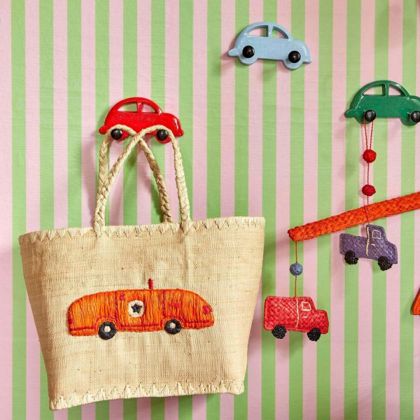 rice Korbtasche aus Raffia "Car/Autos" - Medium (Natur)