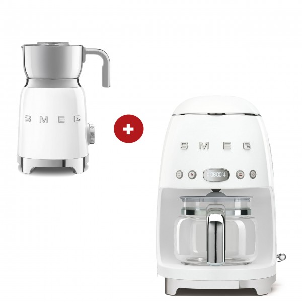 smeg Filter-Kaffeemaschine mit smeg Milchaufschäumer (Weiß)