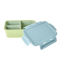 rice Brotdose mit 3 Fächern - 21x14x7,5 cm (Soft Green/Blau)