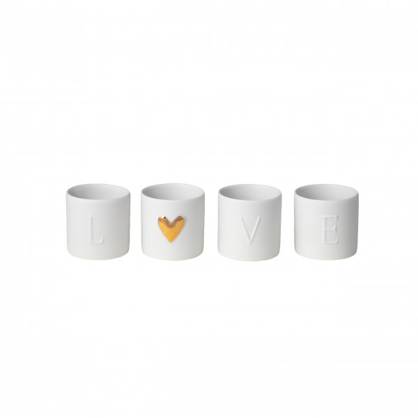 Teelichthalter aus Porzellan "Love" - 4er-Set (Weiß/Gold) von räder Design
