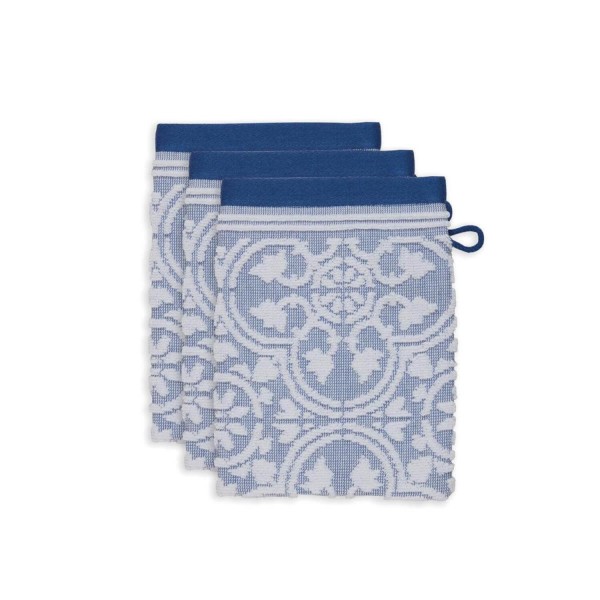 Pip Studio Waschlappen im 3er-Set "Tile de Pip" (Blau)