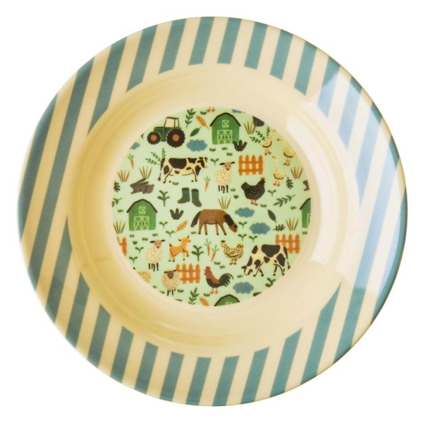rice Melamin Kinder-Suppenteller Farm Print (Blau)