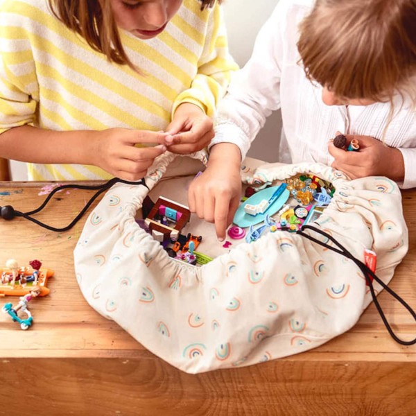 Aufräumsack/Spielzeugtasche "Regenbogen" - ø 40 cm (Beige/Bunt) von Play&Go