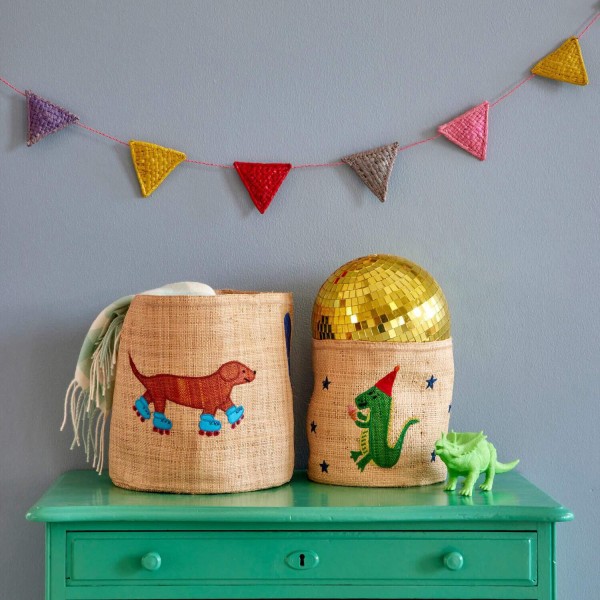 rice Runder Korb "Raffia - Party Animal" im 2er-Set (Blau)