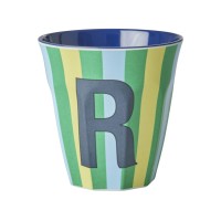 rice Melamin Becher mit Streifen "Buchstabe R" - Medium (Hellblau/Hellgrün/Gelb)