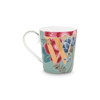 Pip Studio Tasse Buchstabe W "Alphabet Mug  Floral Fantasy"  350 ml (Hellblau)