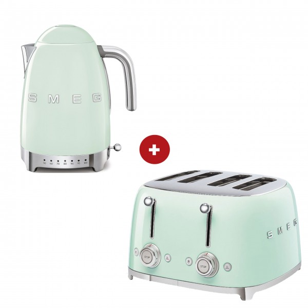 smeg Set – 4-Schlitz-Toaster und Wasserkocher variable Temperatur (Pastellgrün)