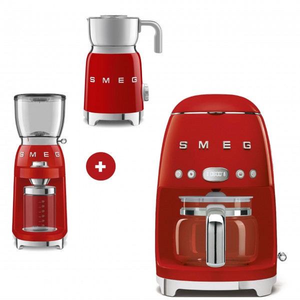 smeg Filter-Kaffeemaschine, smeg Milchaufschäumer, smeg Kaffeemühle