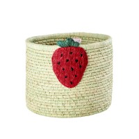 rice Aufbewahrungskorb aus Raffia "Strawberry/Erdbeere" - Rund