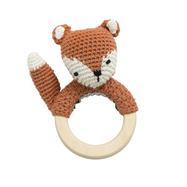 Gehäkelter Greifring "Sparky der Fuchs" (Rotbraun) von sebra