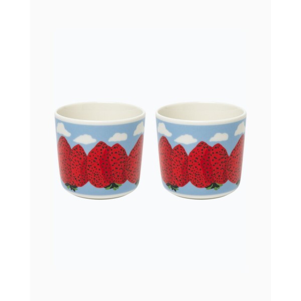 marimekko Becher "Mansikkavuoret" (Weiß/Rot/Blau) - 2er-Set