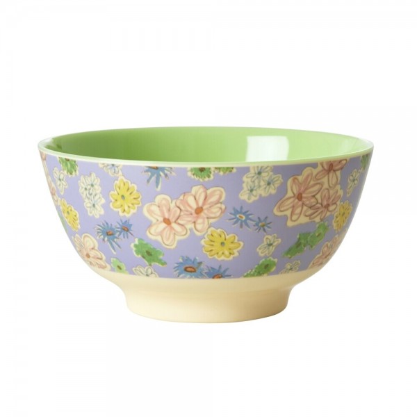 rice Melamin Schale "Flower/Blumen" - Medium (Flieder/Grün)