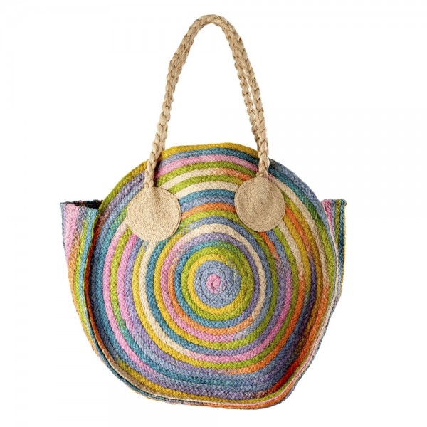 rice Tasche aus Raffia - Extra Groß/Rund (Bunte Pastelltöne)