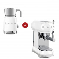 smeg Espressomaschine und smeg Milchaufschäumer im Set (Weiß)