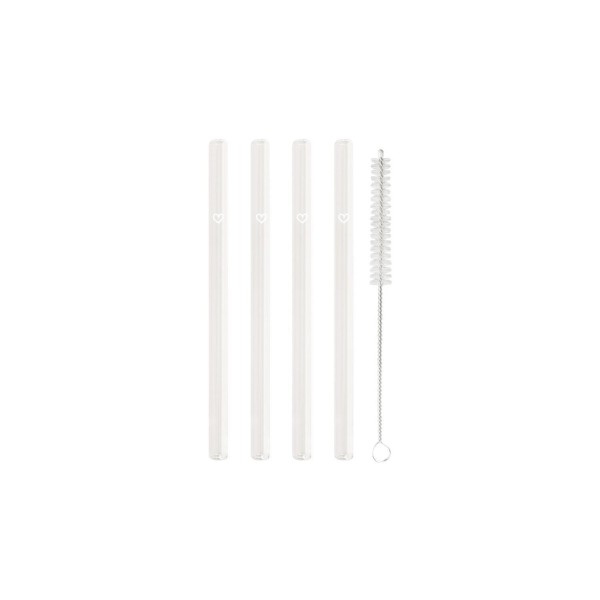 Glas-Strohhalme "Herz" im 4er-Set - 13 cm (Transparent/Weiß) von Eulenschnitt