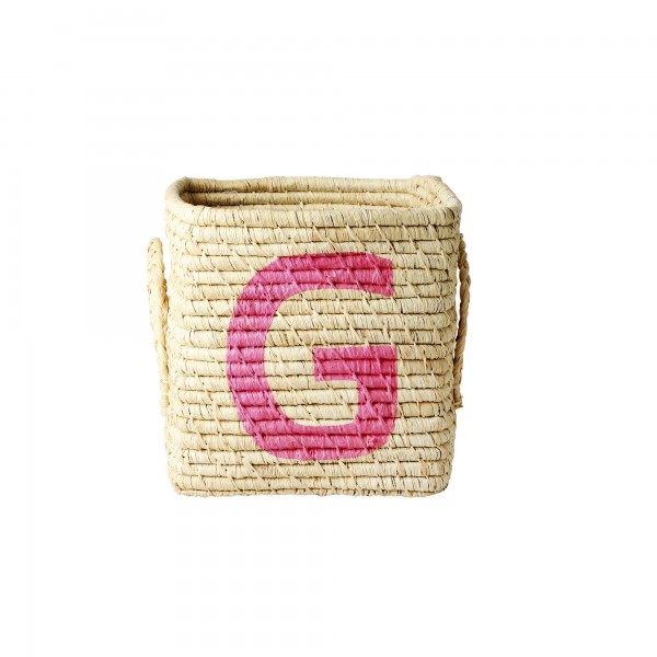 rice Aufbewahrungskorb aus Raffia "Buchstaben - G" - Klein/Quadratisch