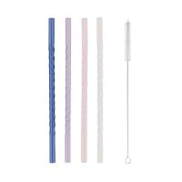 Gedrehte Glas-Strohhalme im 4er Set - 20 cm (Rosa/Flieder/Transparent/Blau) von Eulenschnitt