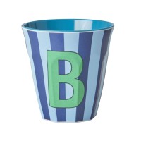 rice Melamin Becher mit Streifen "Buchstabe B" - Medium (Hellblau/Dunkelblau)