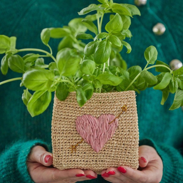 rice Aufbewahrungskorb quadratisch "Raffia - Pink Heart" im 2er-Set - S & L (Natur)