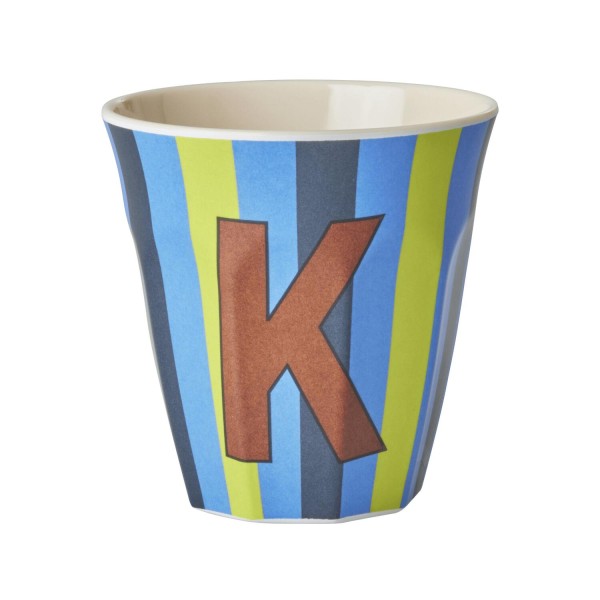 rice Melamin Becher mit Streifen "Buchstabe K" - Medium (Blau/Hellblau/Gelb)