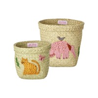 rice Runder Korb "Raffia - Animal" im 2er-Set - 20x19 cm (Natur/Bunt)