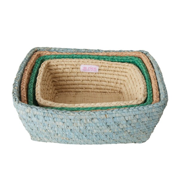rice Brotkörbe aus Raffia im 4er-Set "Follow The Call of The Disco Ball - Rechteckig (Bunt)