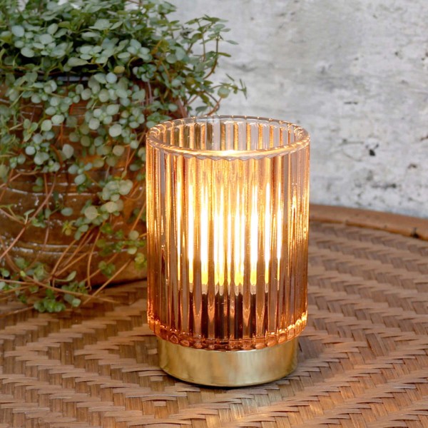 LED-Tischleuchte mit Rillen - ø8,5cm (Braun) von Chic Antique